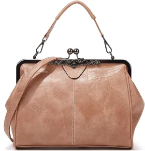PU Leather Handbags for Women Evening Clutch Satchel Purse Tote Women Vintage Kiss Lock