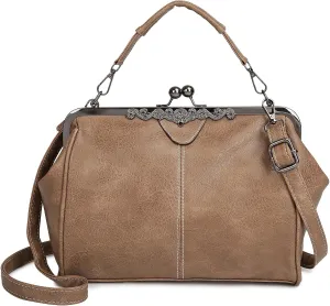 PU Leather Handbags for Women Evening Clutch Satchel Purse Tote Women Vintage Kiss Lock