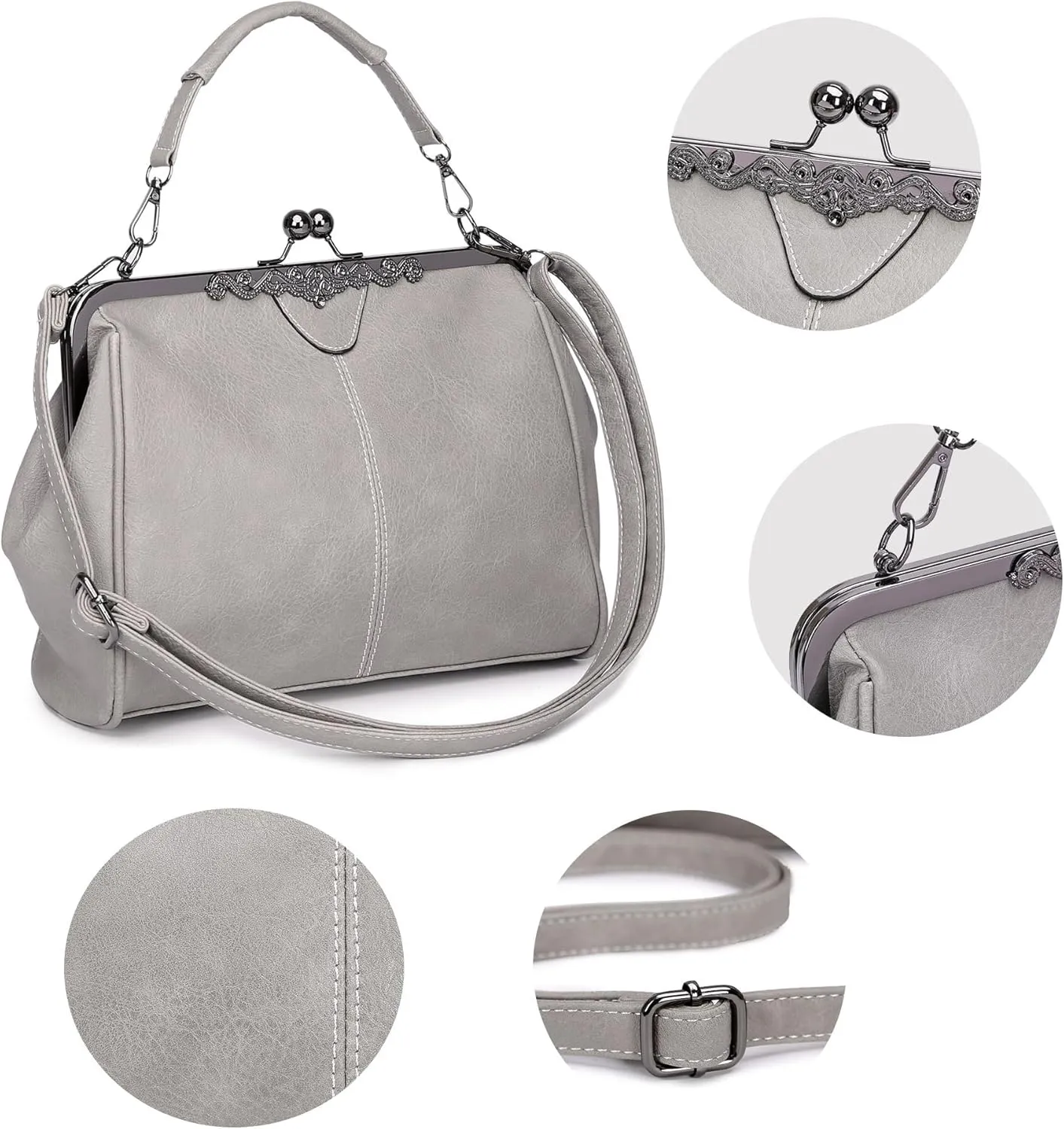 PU Leather Handbags for Women Evening Clutch Satchel Purse Tote Women Vintage Kiss Lock