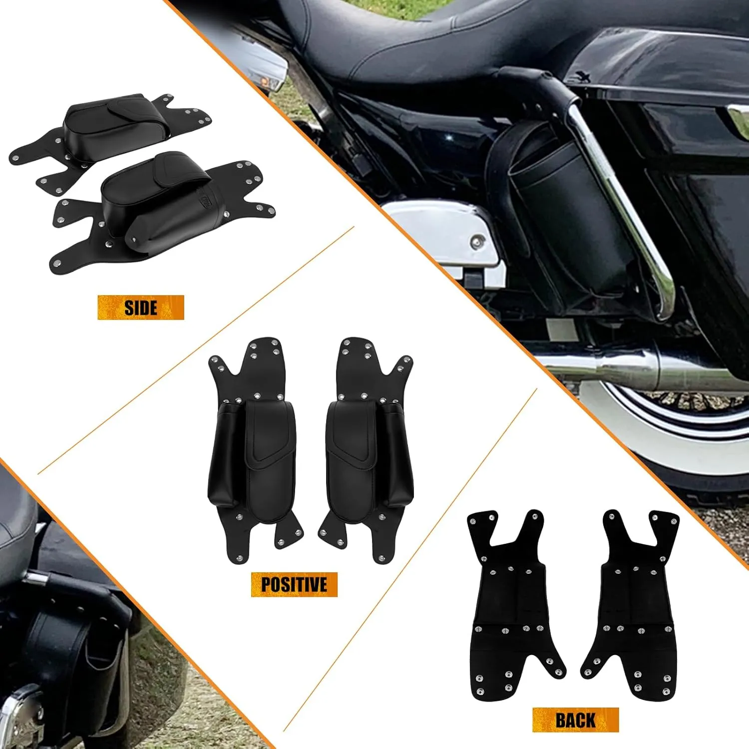 PU Leather Saddlebag Guard Bag with Water Drink Bottle Holder Fit For Harley Touring Electra Street Tri Glide Road King Glide 1983-2025 (Left and Right)