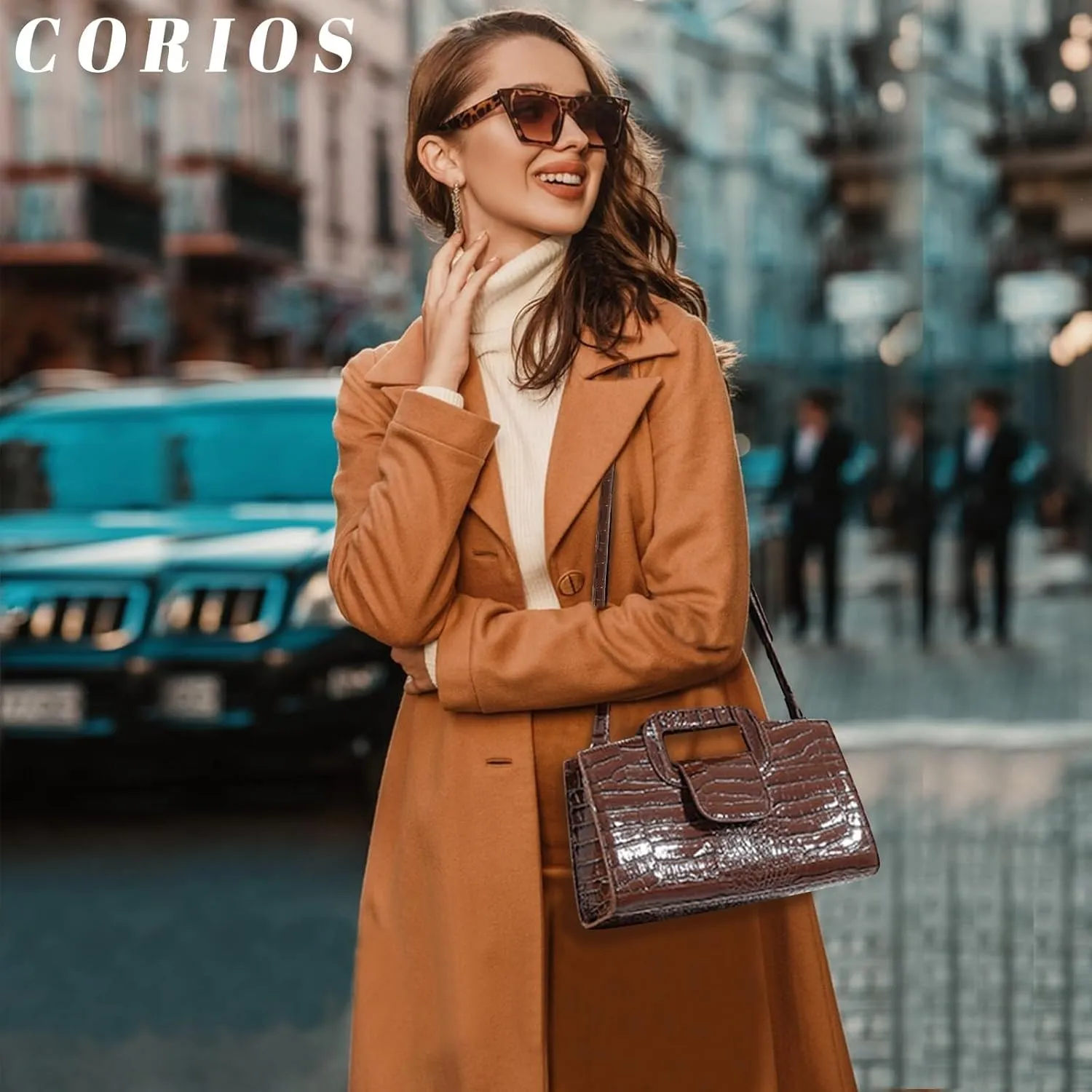 PU Leather Shoulder Crocodile Embossed Crossbody for Women Handbag Medium Capacity Messenger Vintage Flap Satchel