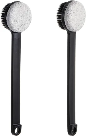 Pumice Stone for Feet and Shower Brush with Long Handle 14", Hard Skin Callus Remover, 2 in 1 Foot Scrubber Brush, Back Scrubber Body Brush for Shower Deep Cleansing and Exfoliating (Straight)