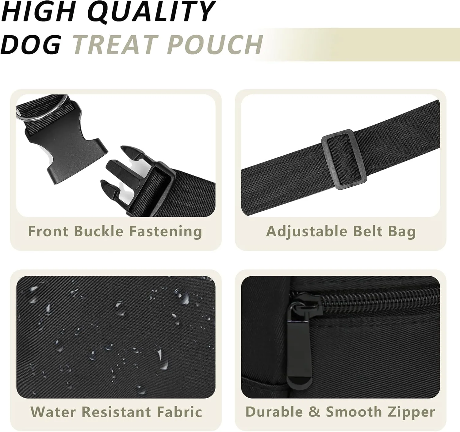 Puppy Dog Treat Pouches for Pet Training Treat Bag, Dog Walking Fanny Pack with Carabiner, Built-in Poop Bag Dispenser & Reuse Dog Poop Holder, Puppy Pet Treat Waist Belt (Black)