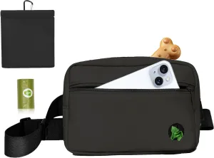 Puppy Dog Treat Pouches for Pet Training Treat Bag, Dog Walking Fanny Pack with Carabiner, Built-in Poop Bag Dispenser & Reuse Dog Poop Holder, Puppy Pet Treat Waist Belt (Black)