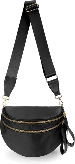 Pure Colour Crossbody Bag Bum Bag for Women,Spacious Purse Fanny Packs Belt Bag,Oversized Bum Bag (Colour Bum Bag-Black)