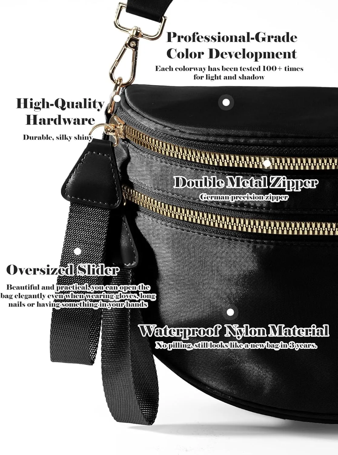 Pure Colour Crossbody Bag Bum Bag for Women,Spacious Purse Fanny Packs Belt Bag,Oversized Bum Bag (Colour Bum Bag-Black)