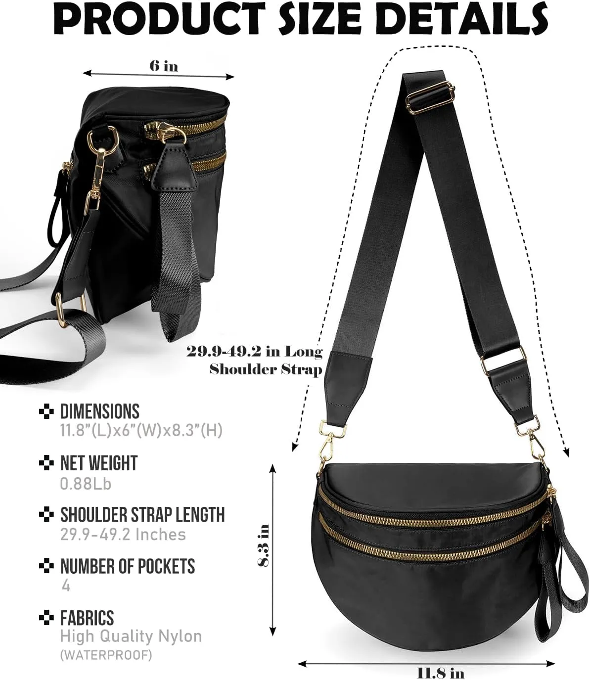 Pure Colour Crossbody Bag Bum Bag for Women,Spacious Purse Fanny Packs Belt Bag,Oversized Bum Bag (Colour Bum Bag-Black)