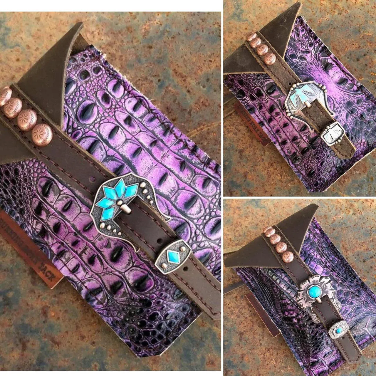 Purple Croc Mini Saddle Bag with Your Choice of Buckle and Fringe for Phone, Keys, Roping Powder, etc