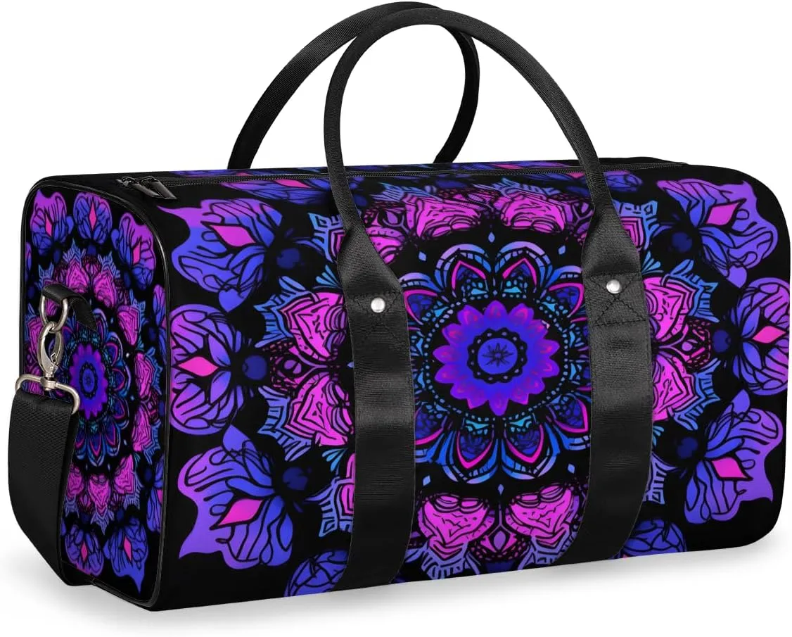 Purple Mandala Travel Duffle Bag for Women Men Gym Duffel Foldable Bag Waterproof Weekender Mysterious Duffle Tote