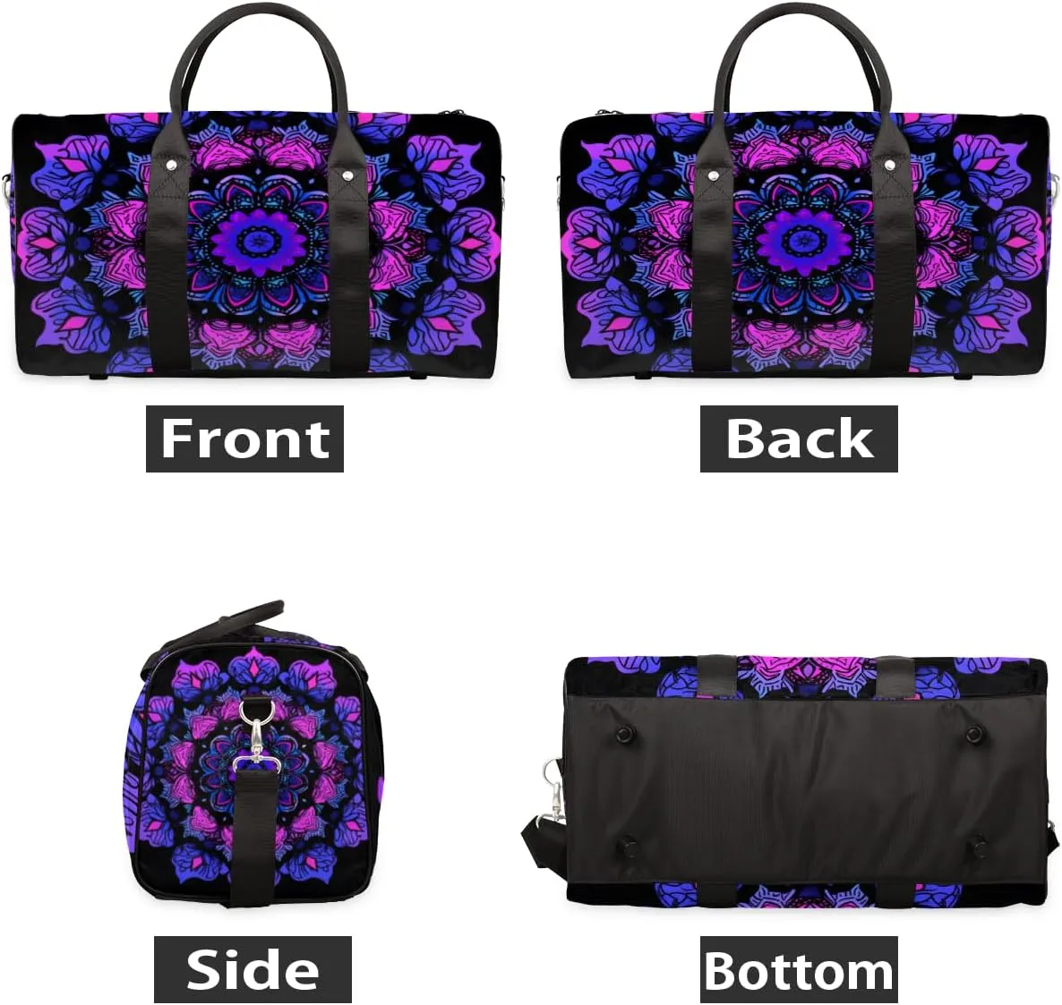 Purple Mandala Travel Duffle Bag for Women Men Gym Duffel Foldable Bag Waterproof Weekender Mysterious Duffle Tote