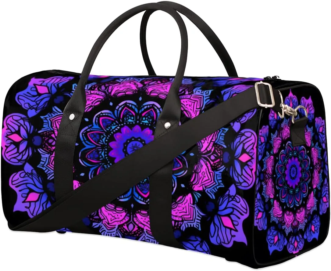 Purple Mandala Travel Duffle Bag for Women Men Gym Duffel Foldable Bag Waterproof Weekender Mysterious Duffle Tote