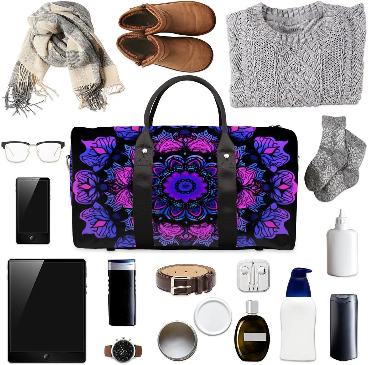Purple Mandala Travel Duffle Bag for Women Men Gym Duffel Foldable Bag Waterproof Weekender Mysterious Duffle Tote