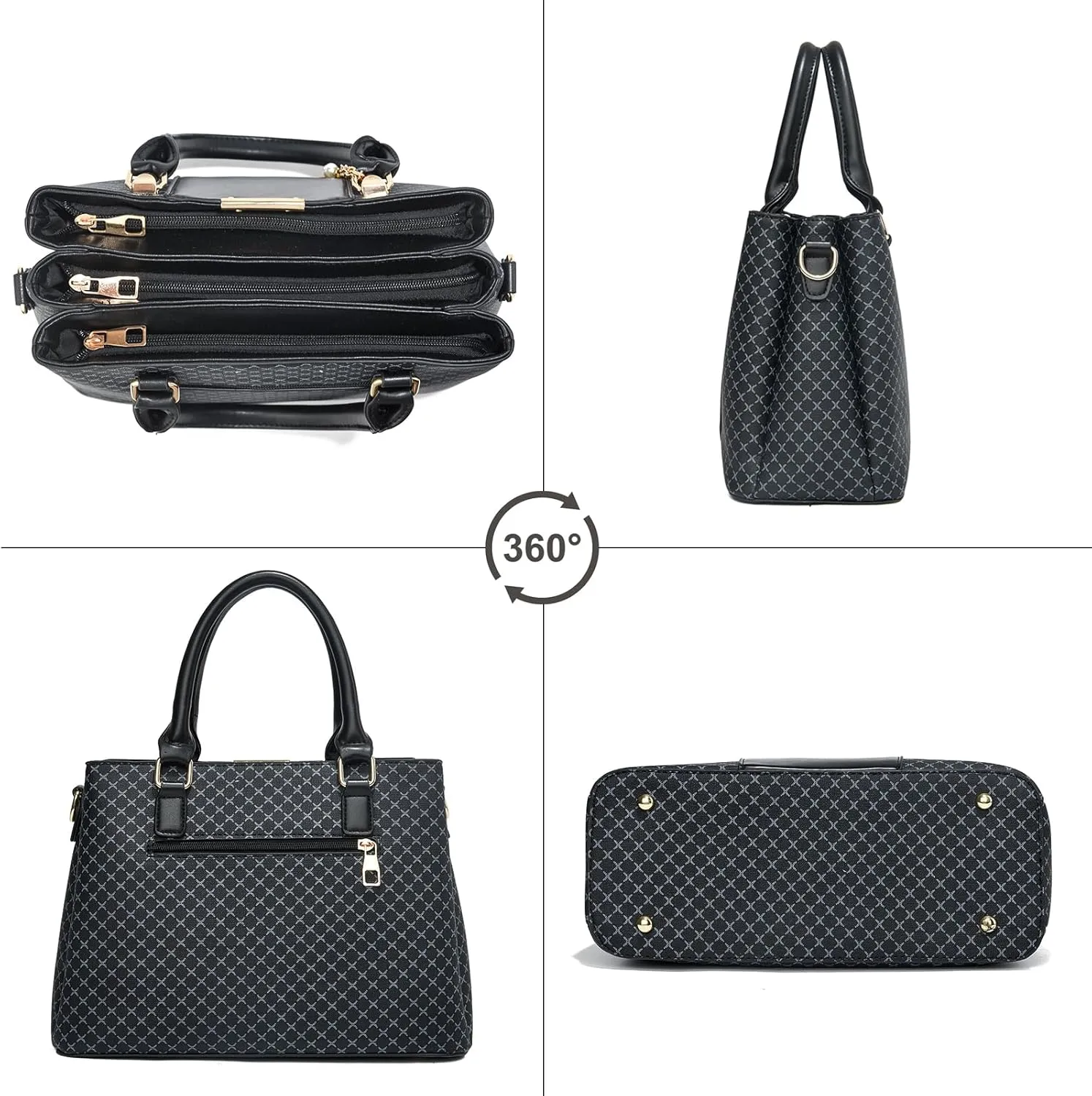 Purse and Handbags for Women, 3 Zip Compartments Tote Bag Designer Shoulder Purse Top Handle Satchel Bags