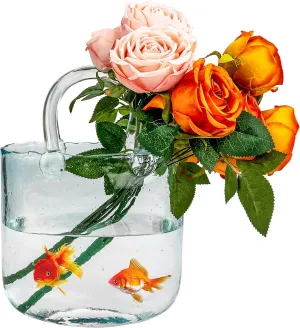 Purse Vase for Flowers - Handmade Glass Handbag Vase - Artistic Stunning Blue Centerpiece Decor - Unique Fish Bowl - Elegant Home Decoration Valentines Gift for Girls, Women, Art Lovers