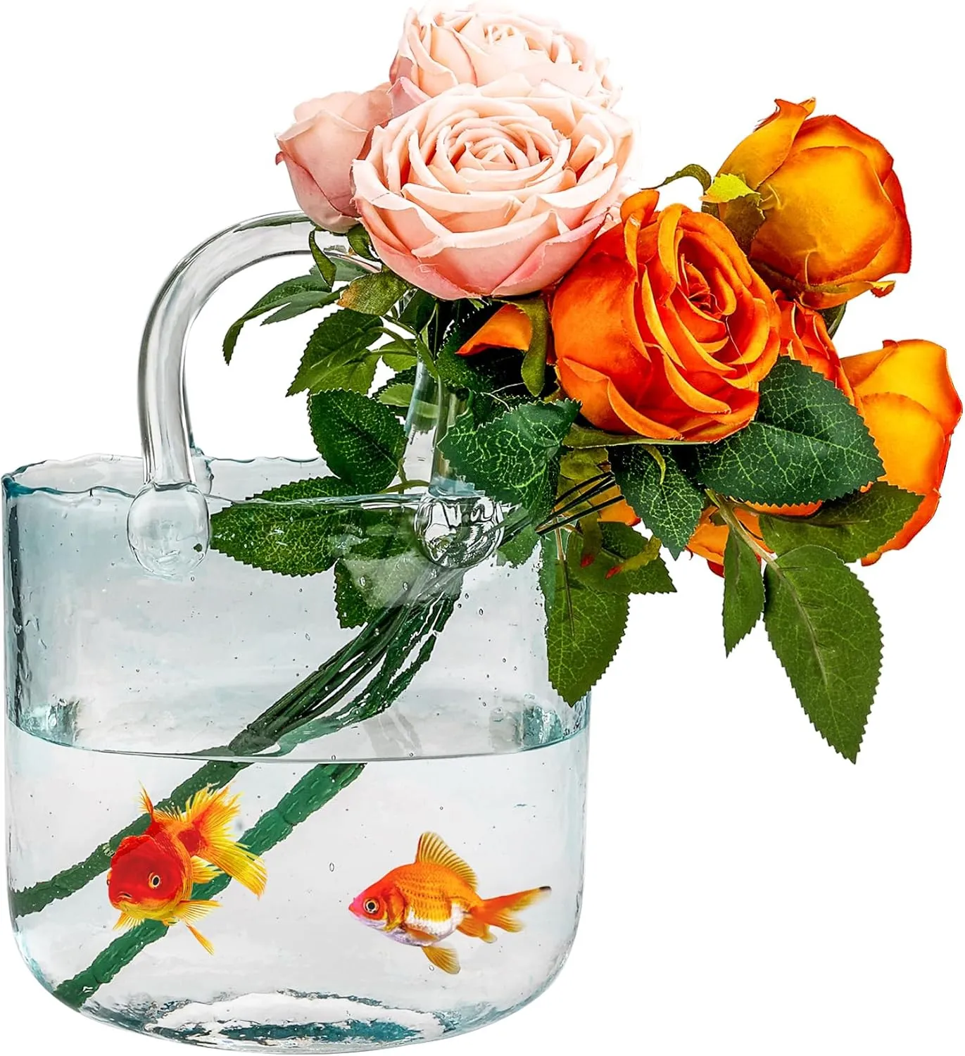 Purse Vase for Flowers - Handmade Glass Handbag Vase - Artistic Stunning Blue Centerpiece Decor - Unique Fish Bowl - Elegant Home Decoration Valentines Gift for Girls, Women, Art Lovers
