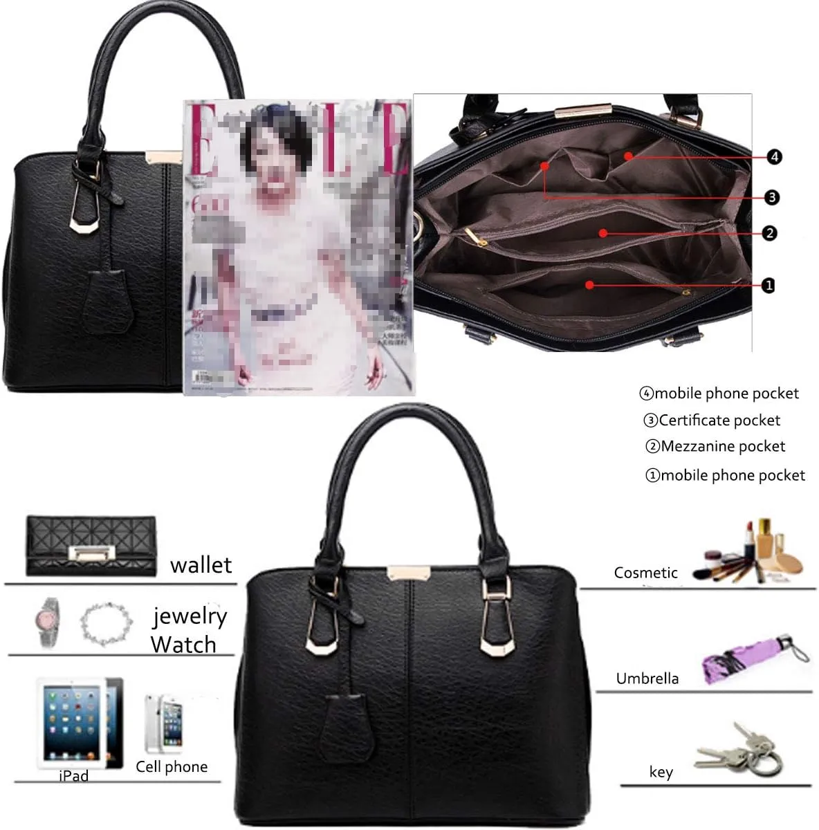 Purses and Handbags for Women Fashion Ladies PU Leather Top Handle Satchel Shoulder Tote Bags Light