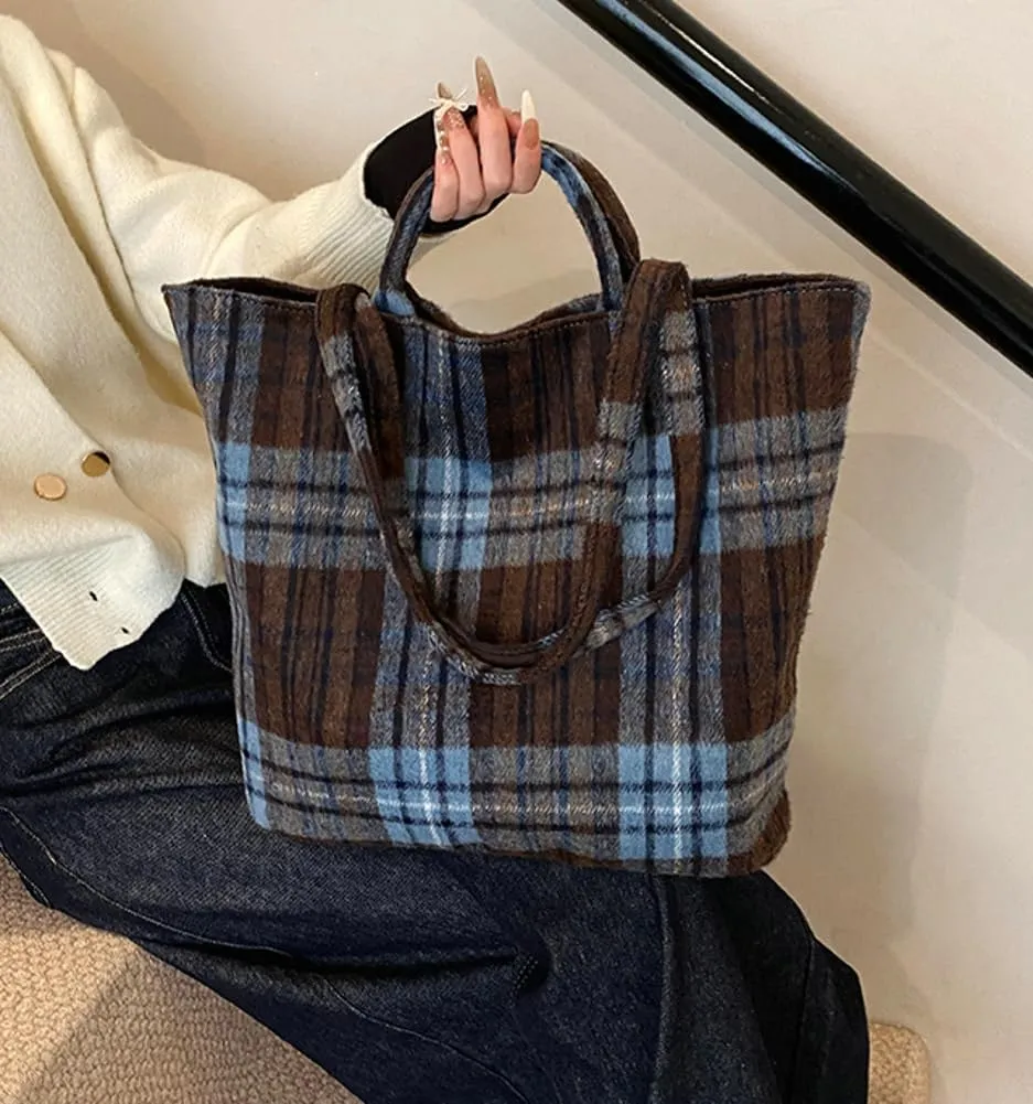 Purses and Handbags for Women Woolen Plaid Fashion Tote Bags Large Crossbody Bag Top Handle Satchel Bags
