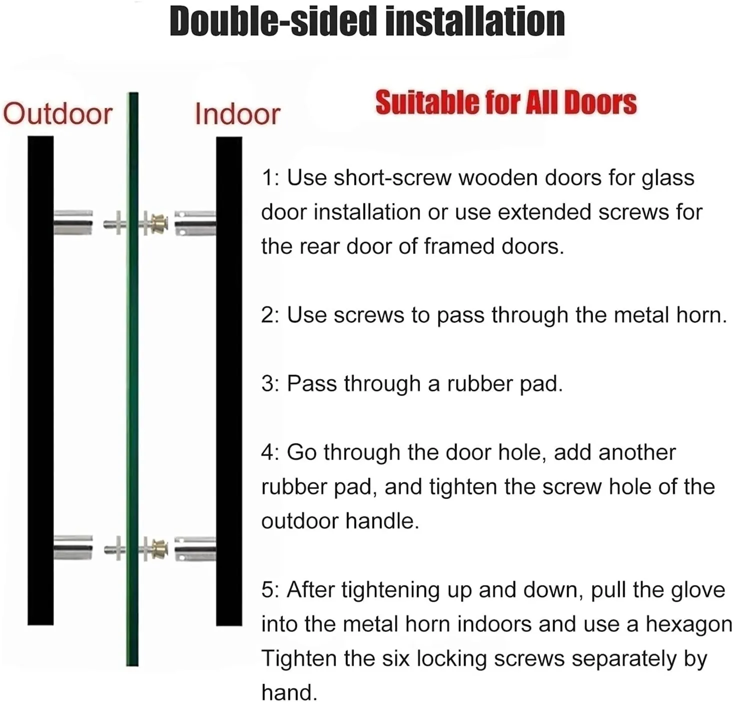 Push Pull Door Handle for Glass Door/Wooden Door, Modern Double Side Mounted Interior Exterio Barn Door Handle, Shower/Bedroom/Front Door H Model Bar Handle/B/100Cm(39.4In)