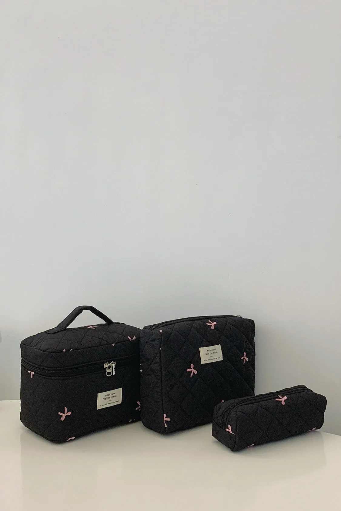 Quilted Bow 3-Piece Storage Bag Set