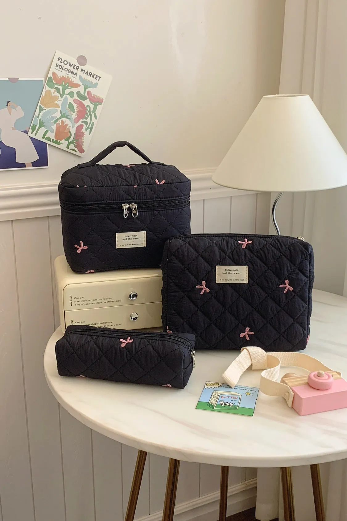 Quilted Bow 3-Piece Storage Bag Set