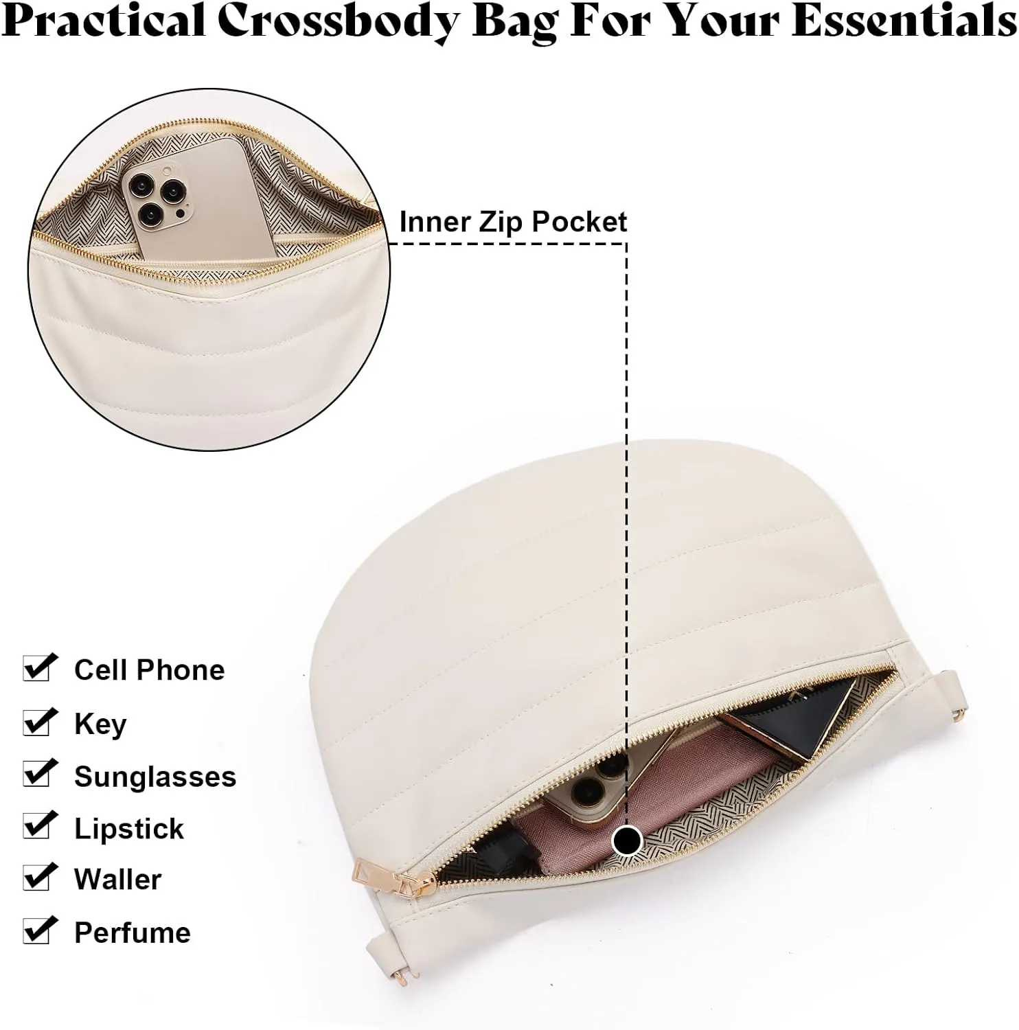 Quilted Puffer Leather Belt Bag for Women Puffer Crossbody Bags Puffy Sling Belt Bag Fanny Pack Bum Waist Chest Shoulder Bag for Women-Cream