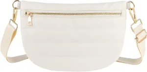 Quilted Puffer Leather Belt Bag for Women Puffer Crossbody Bags Puffy Sling Belt Bag Fanny Pack Bum Waist Chest Shoulder Bag for Women-Cream