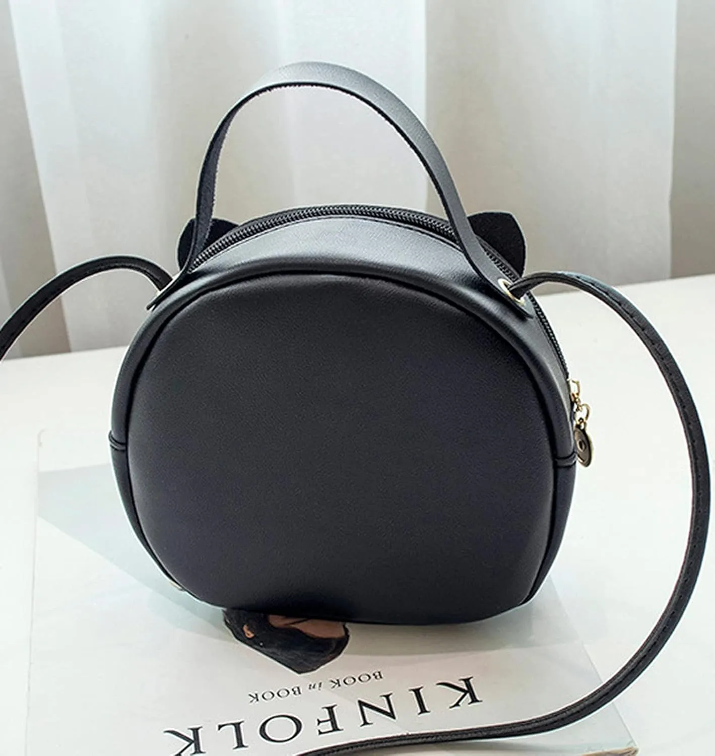 QZUnique Cat Purse for Women Cute Top Handle Shoulder Bag for Teens Girls Pu Leather Gothic Handbag Crossbody Bag