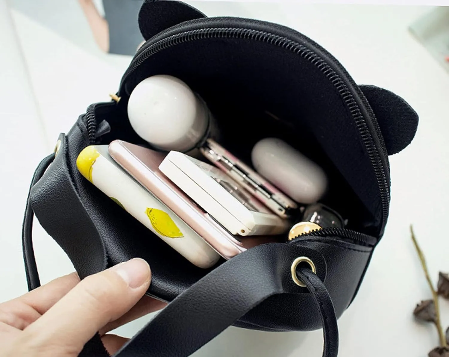 QZUnique Cat Purse for Women Cute Top Handle Shoulder Bag for Teens Girls Pu Leather Gothic Handbag Crossbody Bag