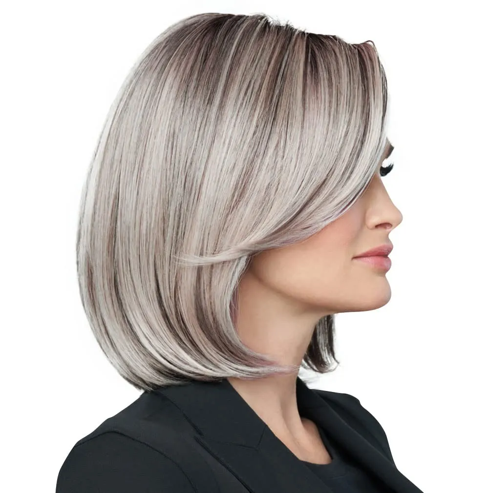 Raquel Welch Portrait Mode Soft Smooth Layered Chin Length Bob Wig by Hairuwear, Average Cap, RL51/61 Iced Granita
