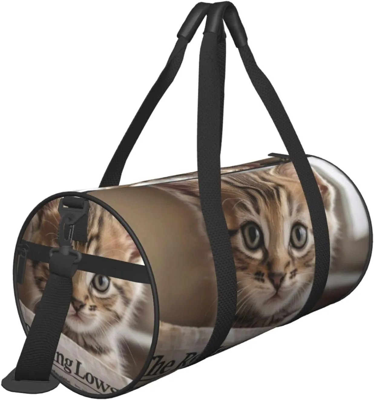 Reading newspaper kitten Printed Travel Bag,Round Personal Item Storage bag,Foldie Duffel Bag for Traveling Vacation,Fitness,Sports