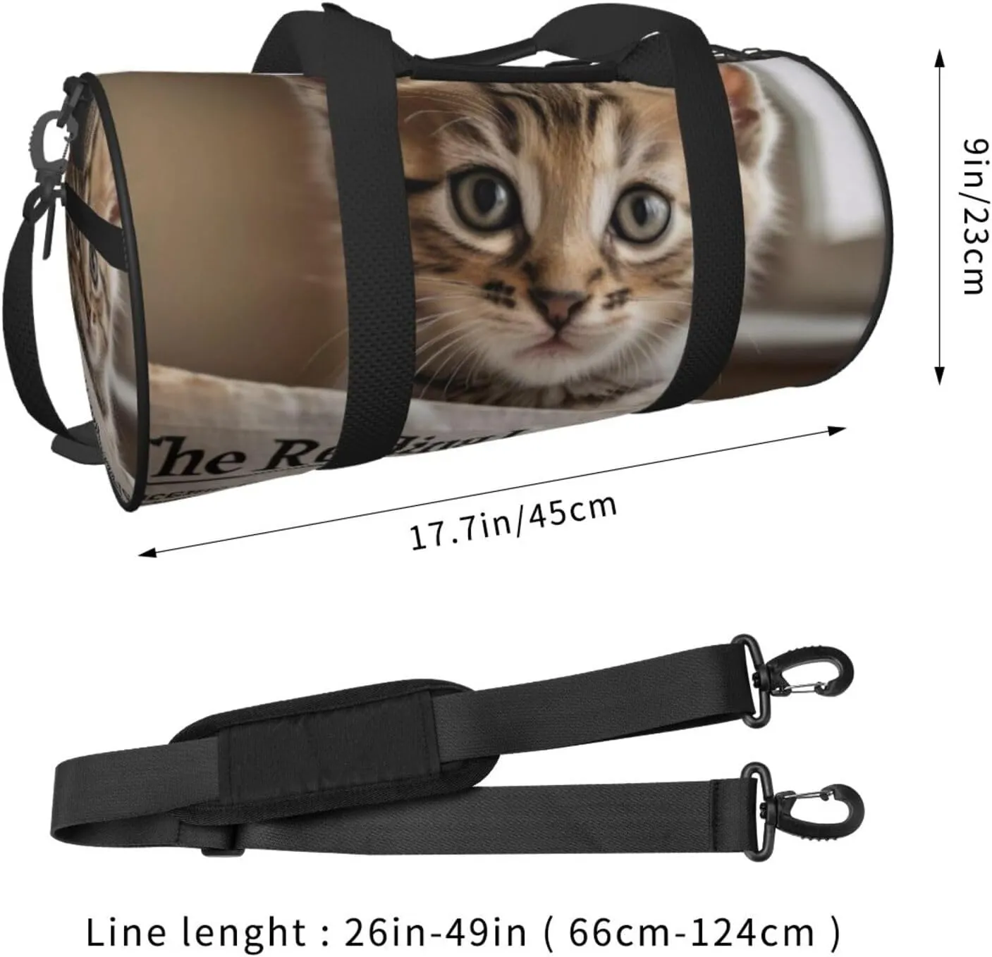 Reading newspaper kitten Printed Travel Bag,Round Personal Item Storage bag,Foldie Duffel Bag for Traveling Vacation,Fitness,Sports