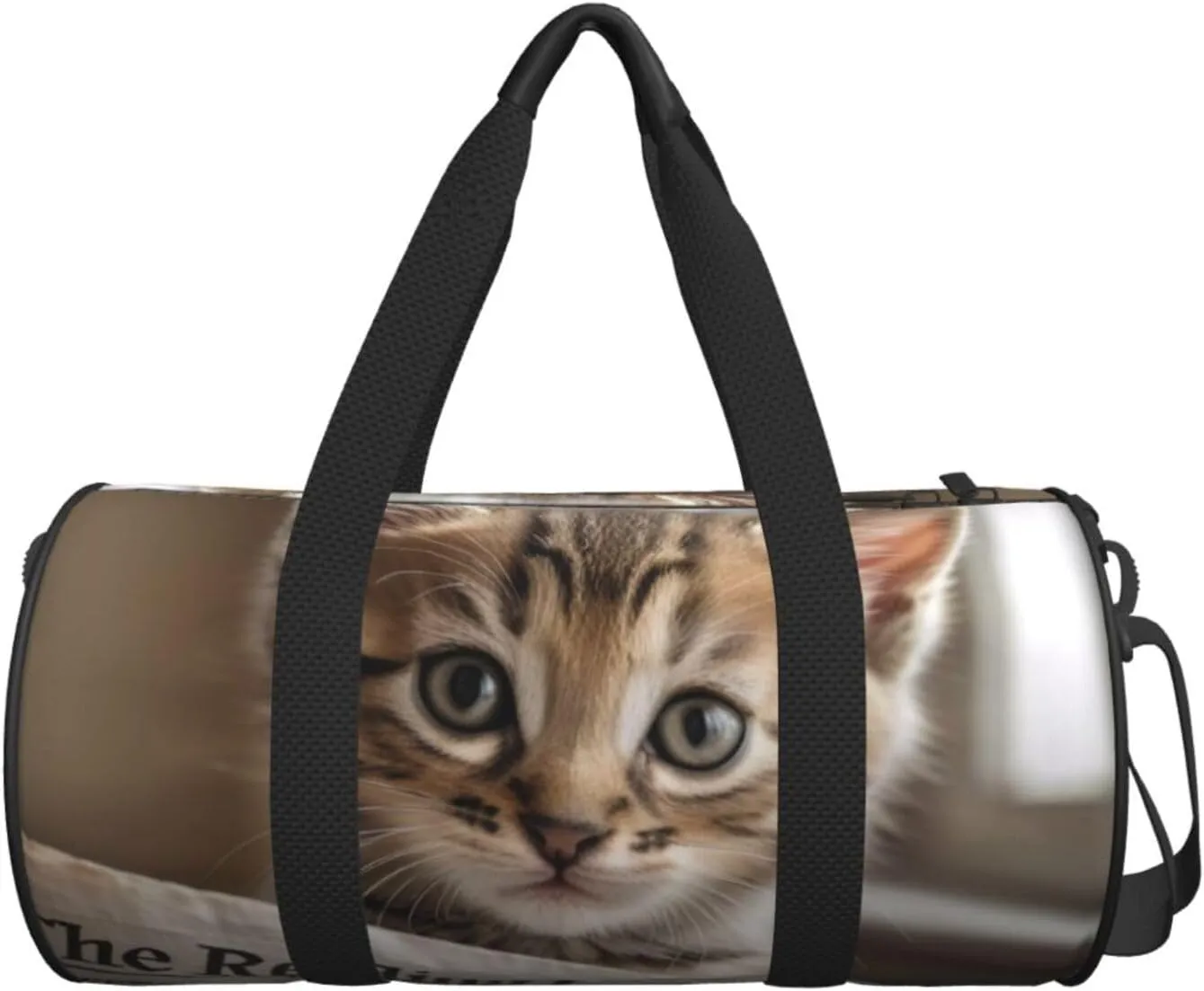 Reading newspaper kitten Printed Travel Bag,Round Personal Item Storage bag,Foldie Duffel Bag for Traveling Vacation,Fitness,Sports