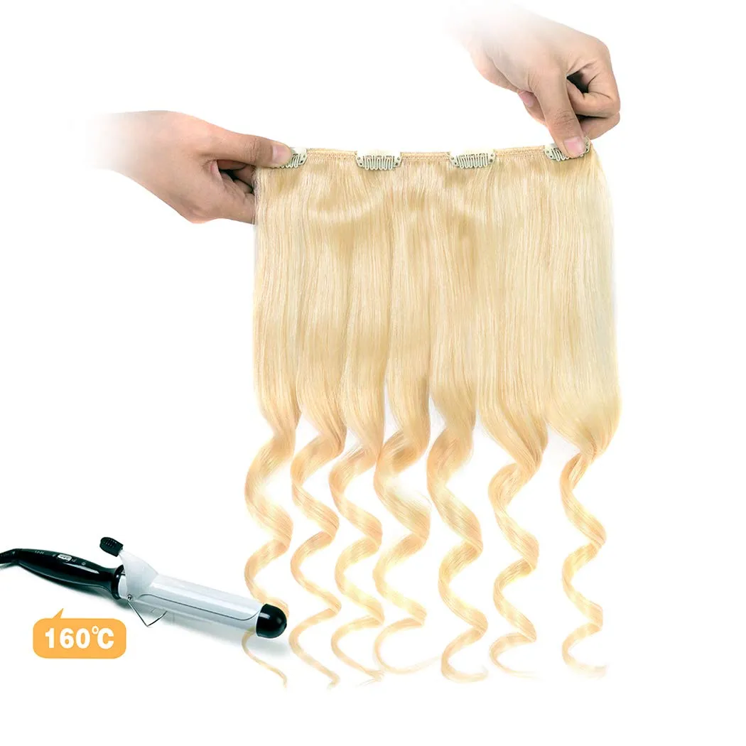 Real Clip in Hair Extensions Blonde 8 Pieces - Premium Women Straight Double Weft Thick Remy Hair Extensions Clip in on Human Hair for Short Hair (18" / 18 inch, #613, 112 grams/3.9 Oz)