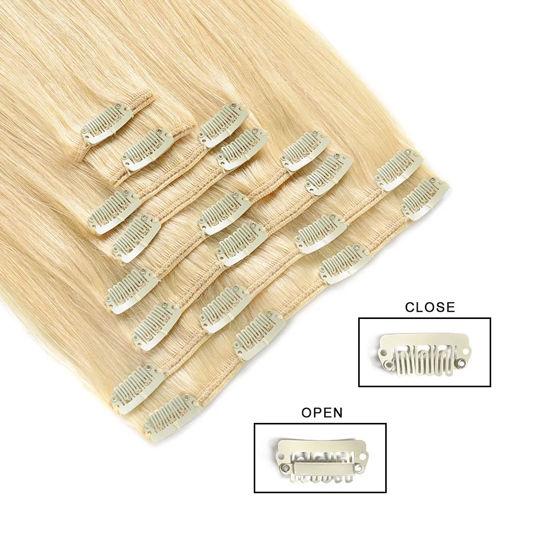 Real Clip in Hair Extensions Blonde 8 Pieces - Premium Women Straight Double Weft Thick Remy Hair Extensions Clip in on Human Hair for Short Hair (18" / 18 inch, #613, 112 grams/3.9 Oz)