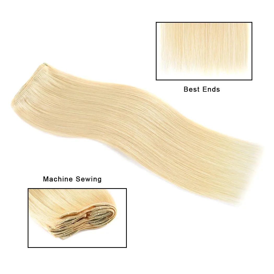 Real Clip in Hair Extensions Blonde 8 Pieces - Premium Women Straight Double Weft Thick Remy Hair Extensions Clip in on Human Hair for Short Hair (18" / 18 inch, #613, 112 grams/3.9 Oz)