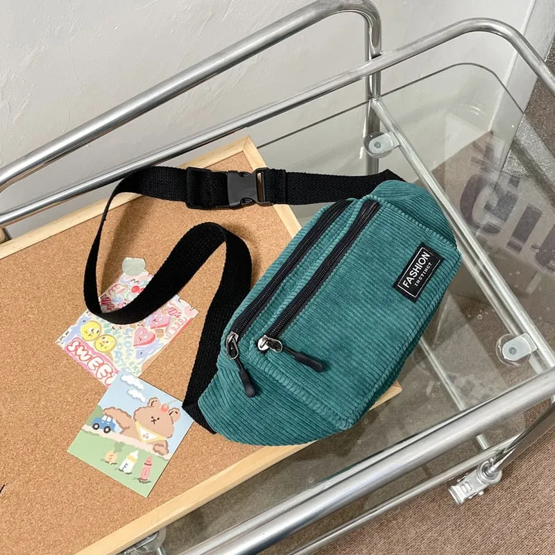 Realaiot Corduroy Women's Waist Bag Small Canvas Ladies Shoulder Crossbody Bags for Women Fanny Pack Fashion Phone Female Chest Bag