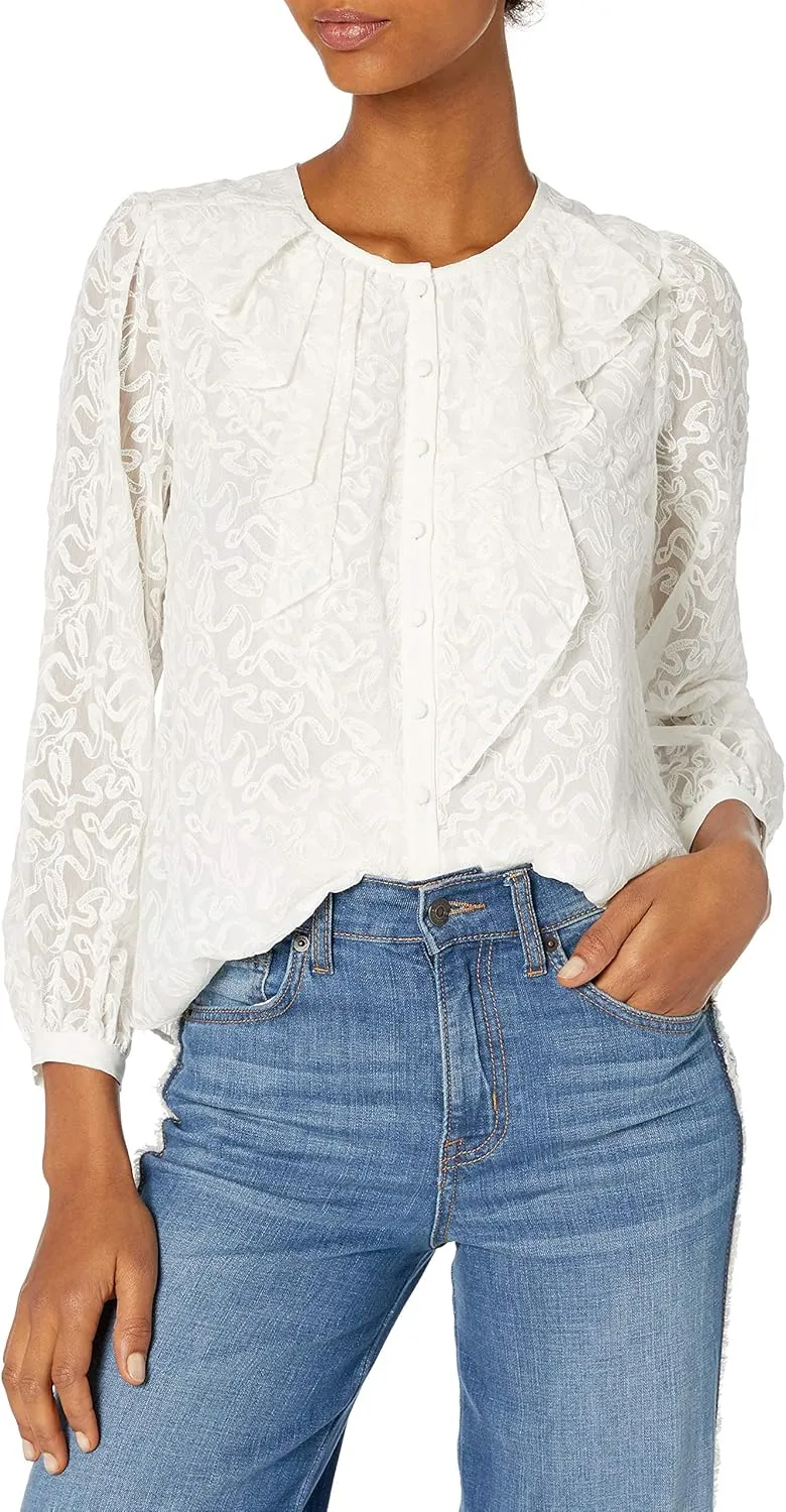 Rebecca Taylor Women's Long Sleeve Ribbon Embroidered Silk Top