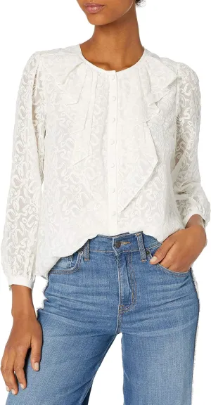 Rebecca Taylor Women's Long Sleeve Ribbon Embroidered Silk Top