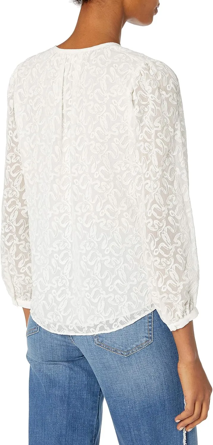 Rebecca Taylor Women's Long Sleeve Ribbon Embroidered Silk Top