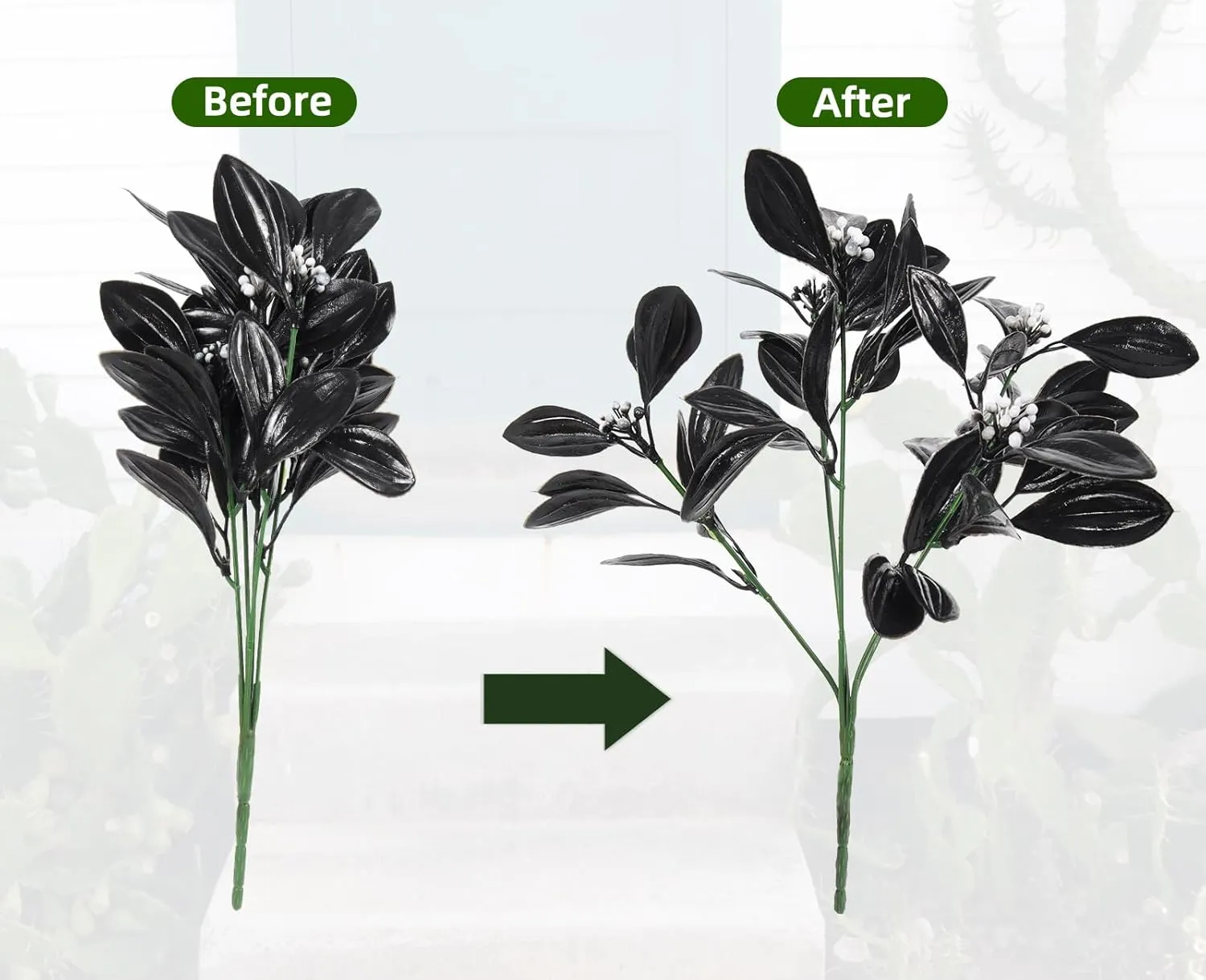RECUTMS Halloween Artificial Vase Filler Black Bouquet Fake Flowers Outdoor for Outdoors Garden Patio Porch Window 10pcs (Dark)