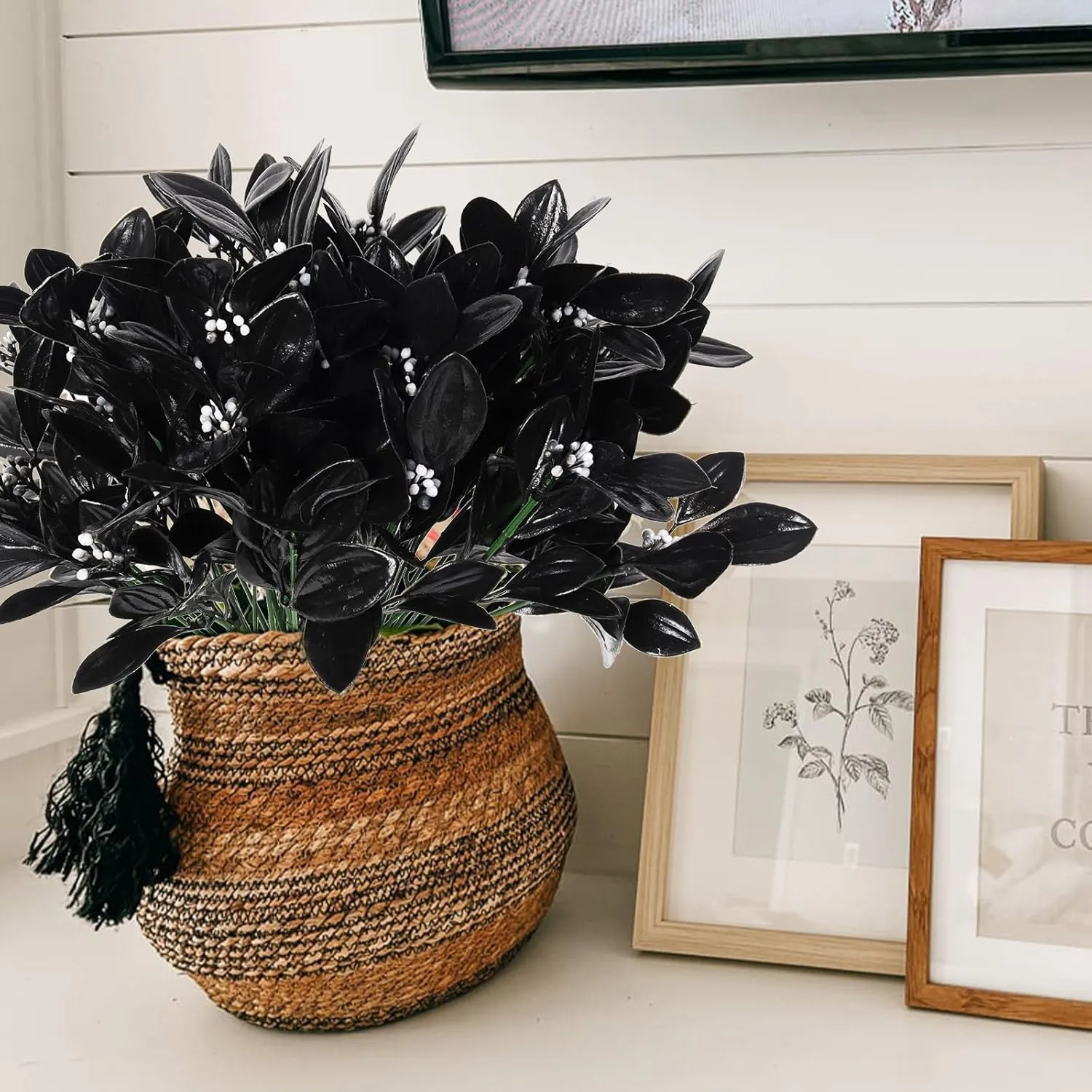 RECUTMS Halloween Artificial Vase Filler Black Bouquet Fake Flowers Outdoor for Outdoors Garden Patio Porch Window 10pcs (Dark)