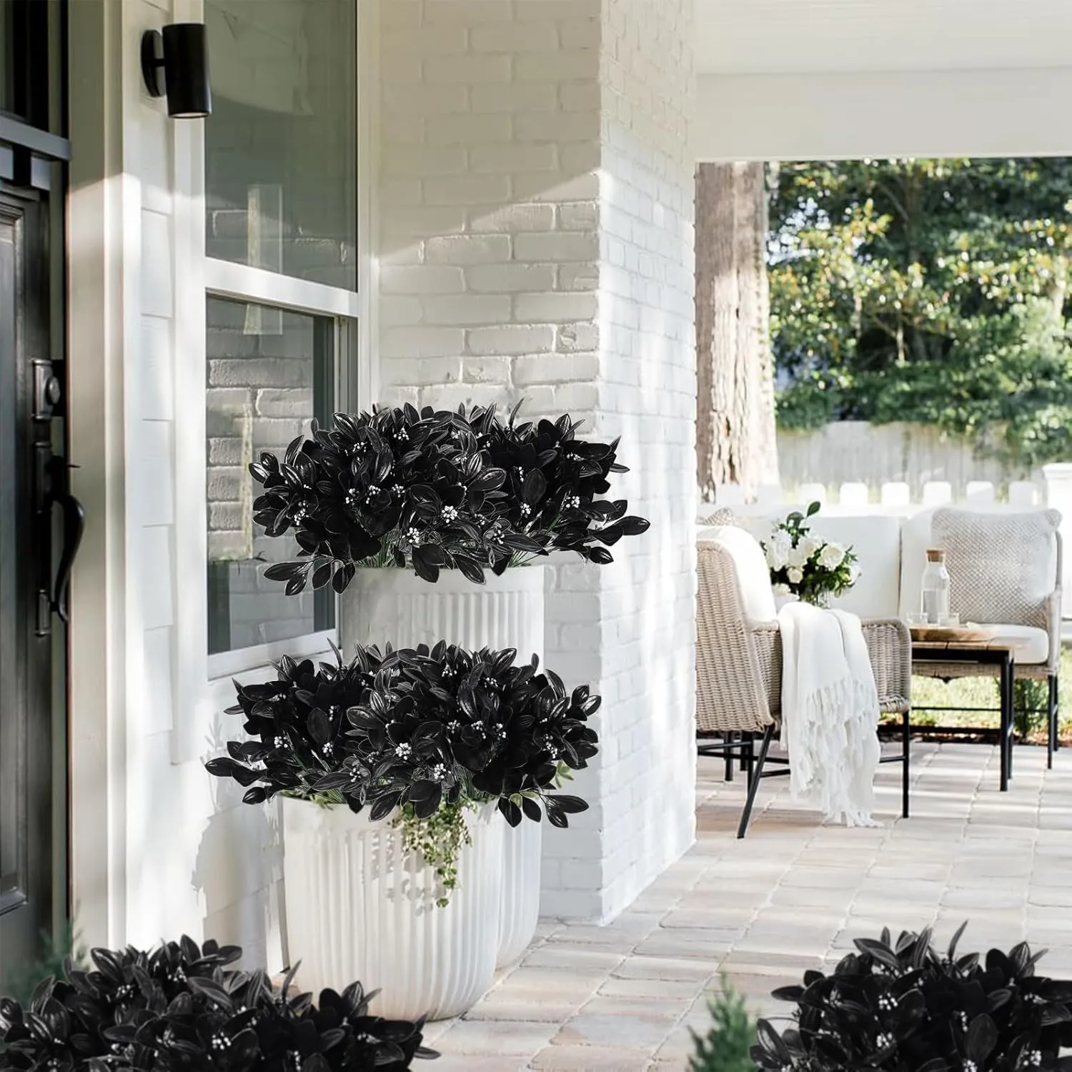 RECUTMS Halloween Artificial Vase Filler Black Bouquet Fake Flowers Outdoor for Outdoors Garden Patio Porch Window 10pcs (Dark)