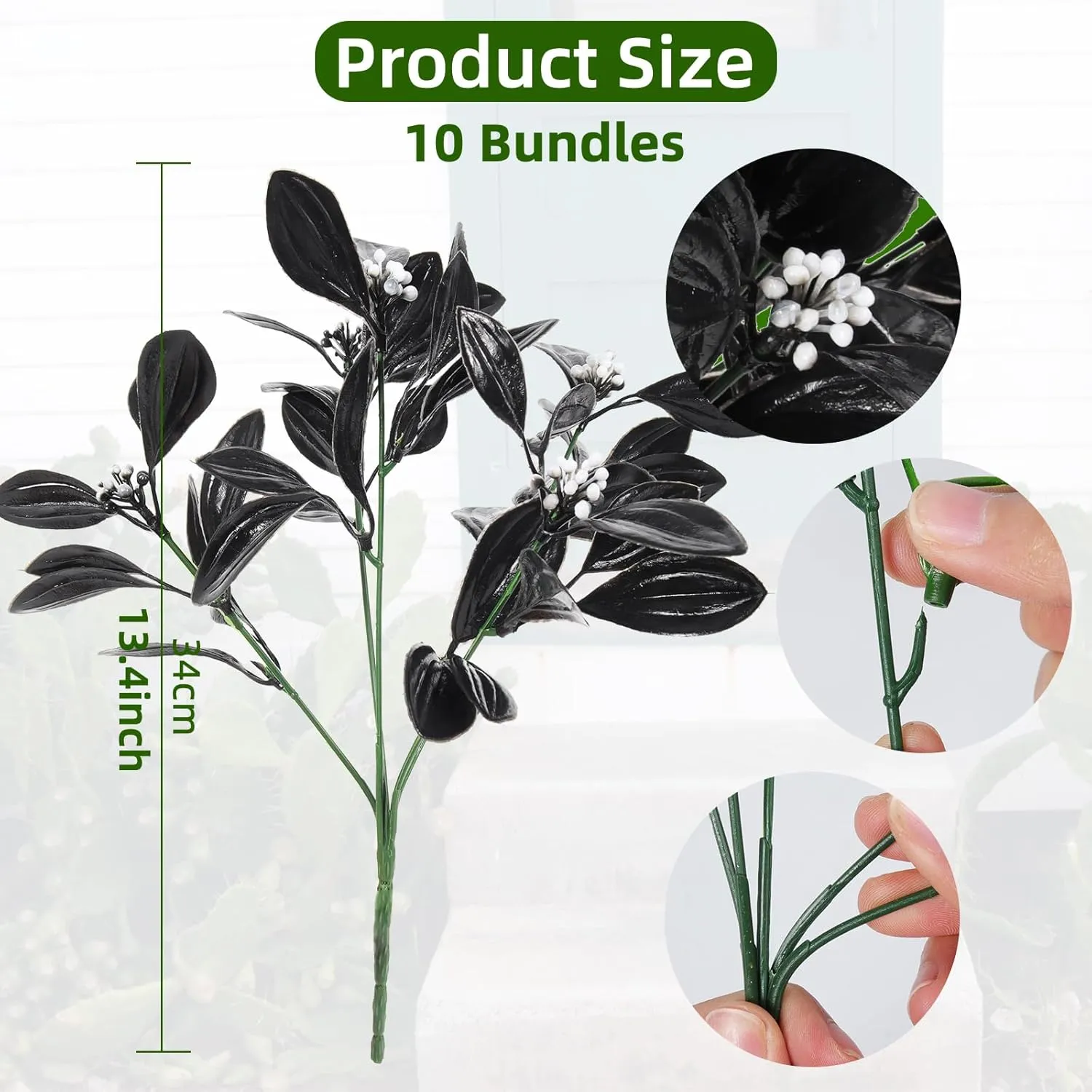 RECUTMS Halloween Artificial Vase Filler Black Bouquet Fake Flowers Outdoor for Outdoors Garden Patio Porch Window 10pcs (Dark)