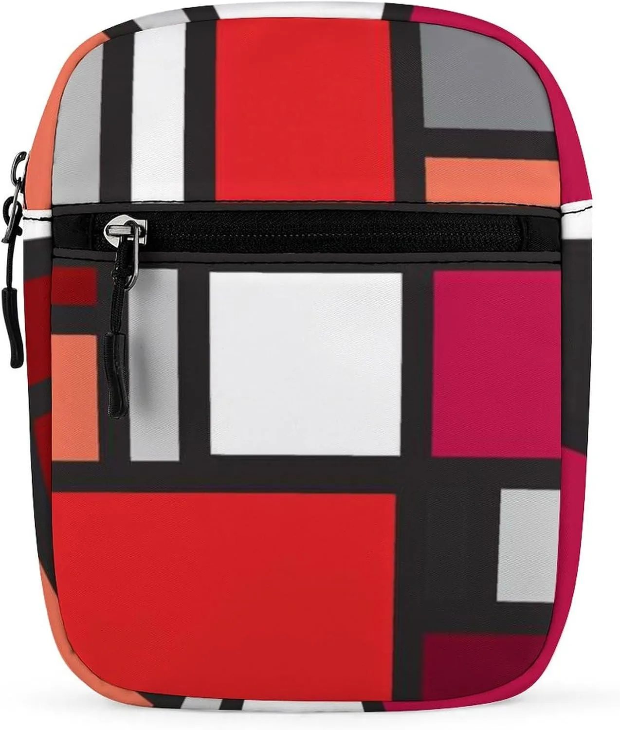 Red Black White Geometric Memphis, Indian, Brazilian, Mexican Checker Adjustable Fanny Waist Pack Pouch, Waterproof Crossbody Runners Bag Wallet for Gym Hiking Fitness Women Men 6.1 x 2.2 x 7.9 inch