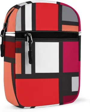 Red Black White Geometric Memphis, Indian, Brazilian, Mexican Checker Adjustable Fanny Waist Pack Pouch, Waterproof Crossbody Runners Bag Wallet for Gym Hiking Fitness Women Men 6.1 x 2.2 x 7.9 inch