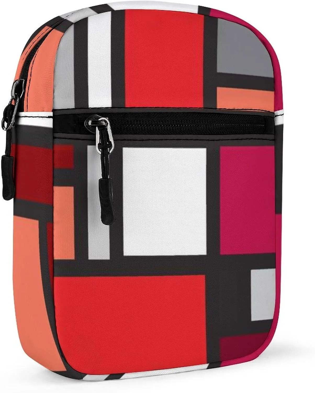 Red Black White Geometric Memphis, Indian, Brazilian, Mexican Checker Adjustable Fanny Waist Pack Pouch, Waterproof Crossbody Runners Bag Wallet for Gym Hiking Fitness Women Men 6.1 x 2.2 x 7.9 inch