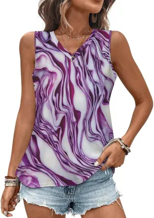Red Cabbage Sliced Texture Womens V-Neck Sleeveless Vest Loose Tank Top for Summer S