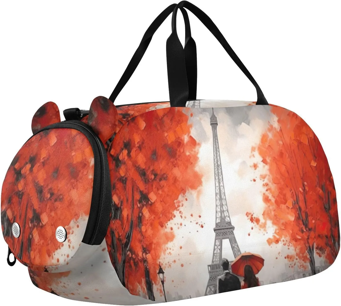 Red Paris Street Duffle Bag for Girl, Sports Duffle Gym Bags with Shoe Compartment, Personalized Overnight Bag Travel Weekender for Kids