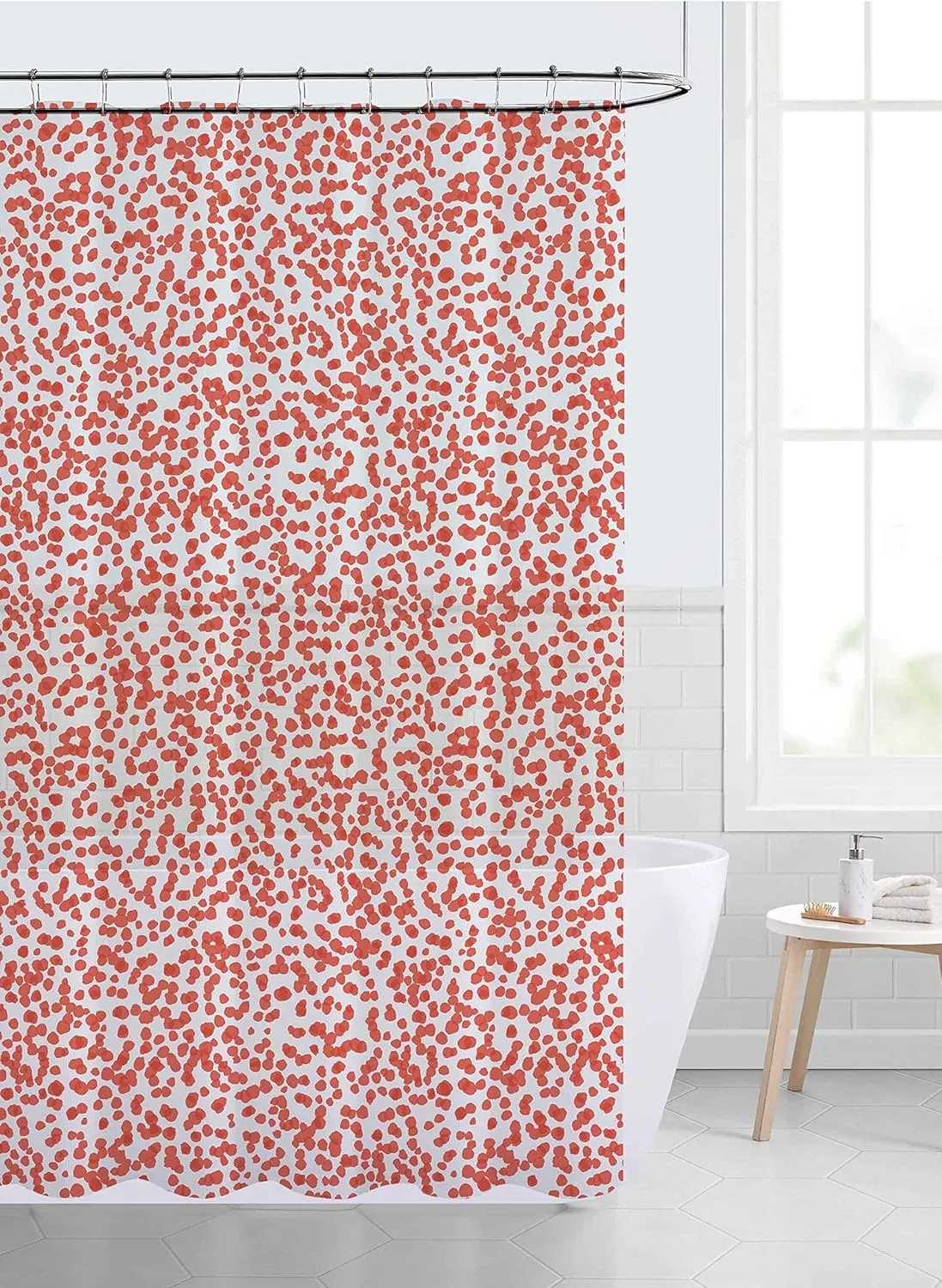 Refinery29 | Michah Collection Modern Heavyweight Waterproof Shower Curtain, Stylish Dot Print Design, 72"x72", Orange