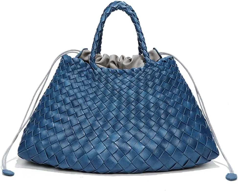 Rejolly Basket Bag for Women Woven Leather Top Handle Tote Handbag Summer Vacation Chic Beach Purse with Drawstring Pouch